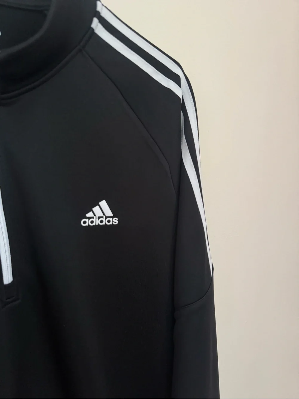 Adidas Golf Quarter Zip Pullover Men’s XL Black 3 Stripe Long Sleeve Athletic